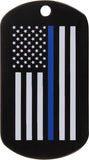 Matte Black Thin Blue Line Police Subdued US Flag Graphic Military Dog Tag