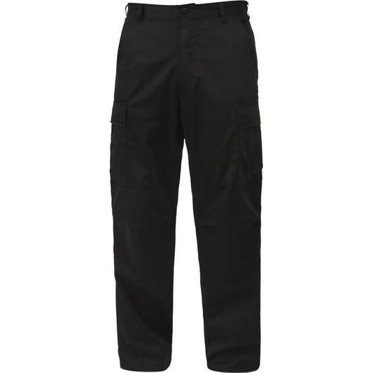 Black - Tactical BDU Pants Cargo Fatigues - 100% Cotton Rip-Stop - Button Fly