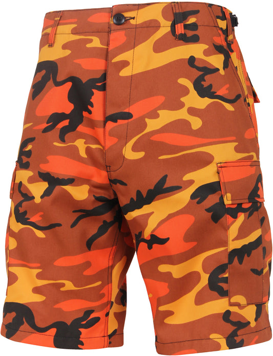 Savage Orange Camouflage - Tactical Cargo BDU Shorts - Polyester Cotton Twill - Button Fly
