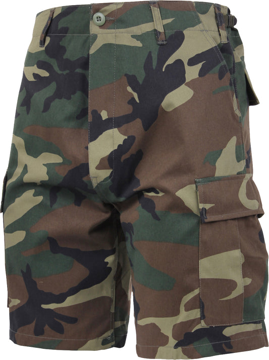Woodland Camouflage - Tactical Cargo BDU Shorts - Polyester Cotton Twill - Button Fly