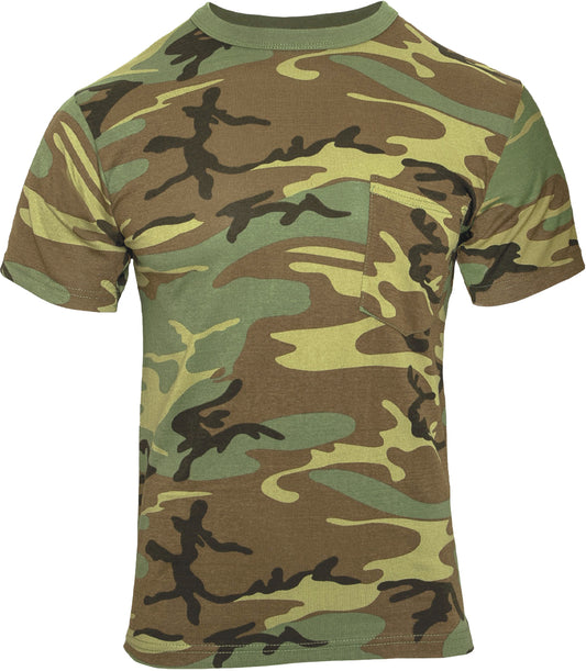 Woodland Camo - Tactical Short Sleeve Pocket T-Shirt, Poly/Cotton