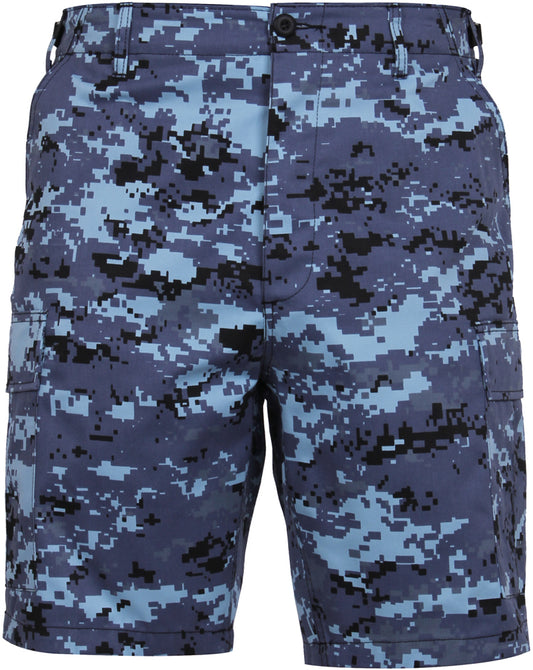 Sky Blue Digital Camo - Tactical Cargo BDU Shorts - Polyester Cotton Twill - Button Fly