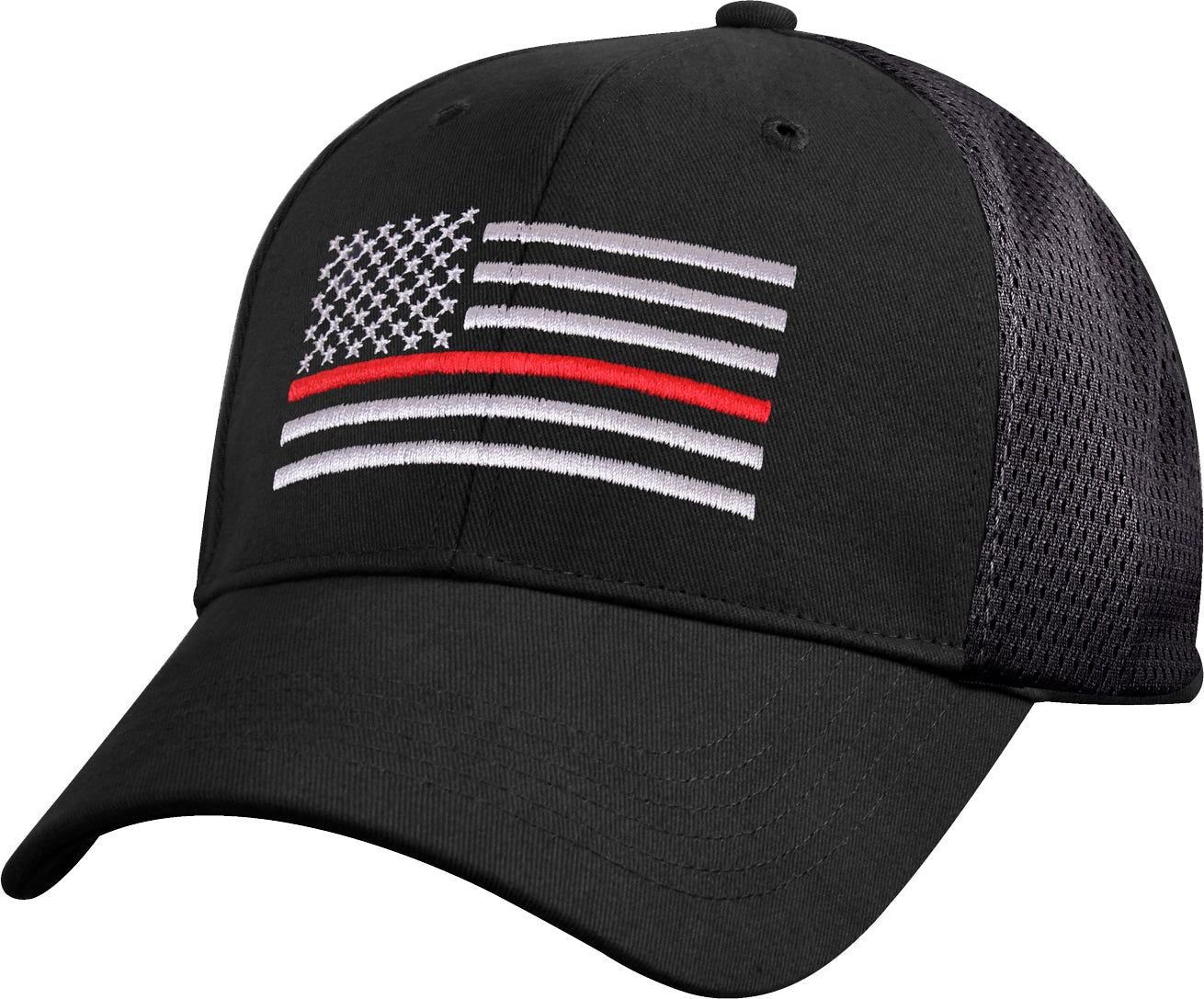 Black - Thin Red Line Mesh Back Tactical Cap