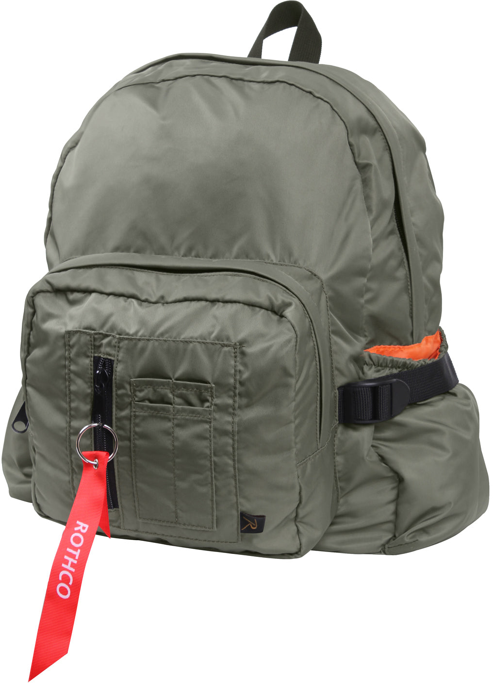Sage Green - MA-1 Bomber Jacket Mini Backpack with Orange Lining