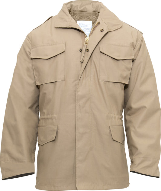 Khaki - Tactical M-65 Field Jacket Army Coat M65 - Poly/Cotton Twill - with Removeable Liner