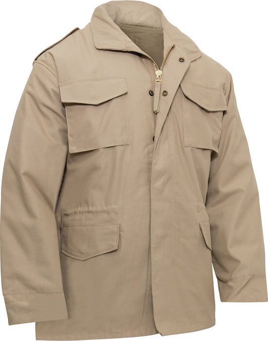 Khaki - Tactical M-65 Field Jacket Army Coat M65 - Poly/Cotton Twill - with Removeable Liner