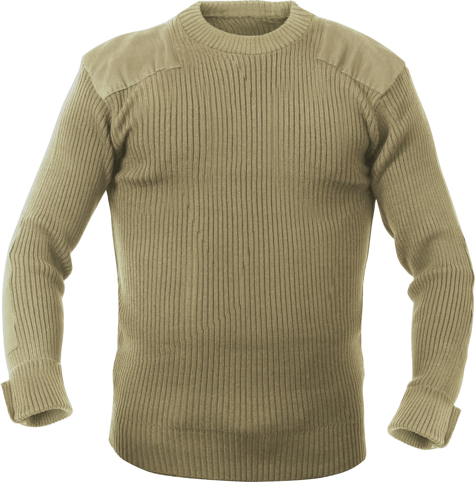 Khaki - Military Style Commando Acrylic Crewneck Sweater