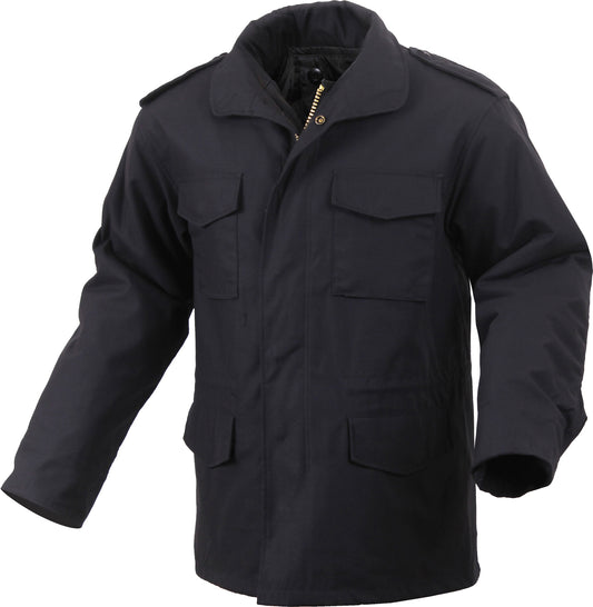 Black - Tactical M-65 Field Jacket Army Coat M65 - Poly/Cotton Twill - with Removeable Liner