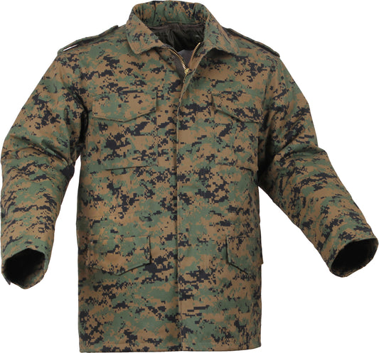 Woodland Digital Camo - Tactical M-65 Field Jacket Army Coat M65 - Poly/Cotton Twill - with Removeable Liner