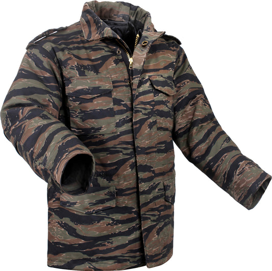 Tiger Stripe Camouflage - Tactical M-65 Field Jacket Army Coat M65 - Poly/Cotton Twill - with Removeable Liner