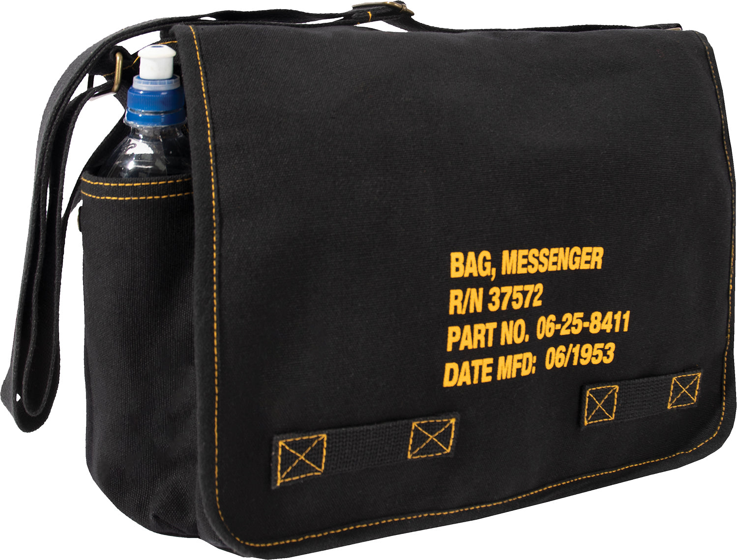 Black - Heavyweight Canvas Classic Messenger Bag With Military Stencil