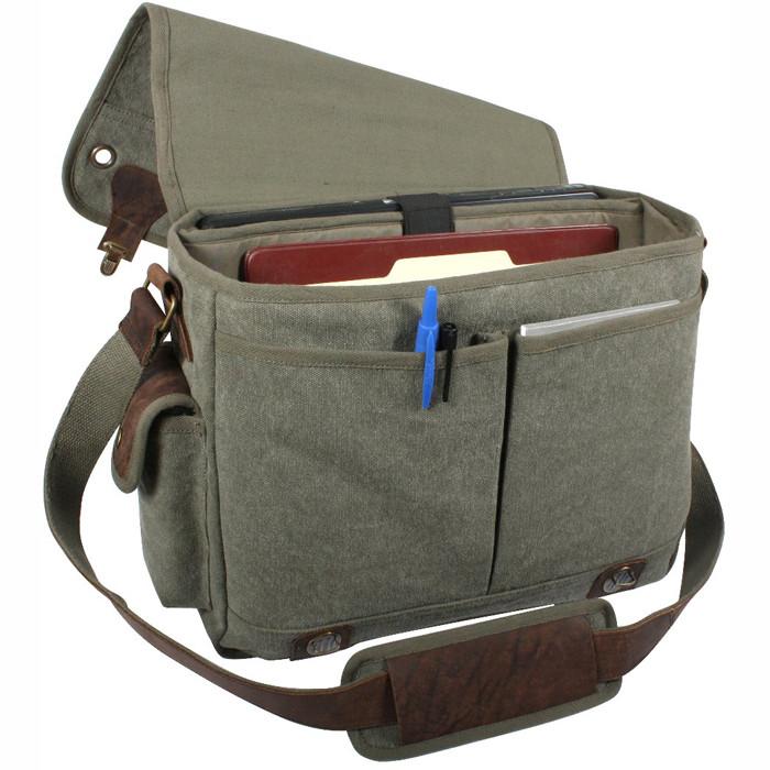 Olive Drab - Trailblazer Laptop Bag with Leather Accents