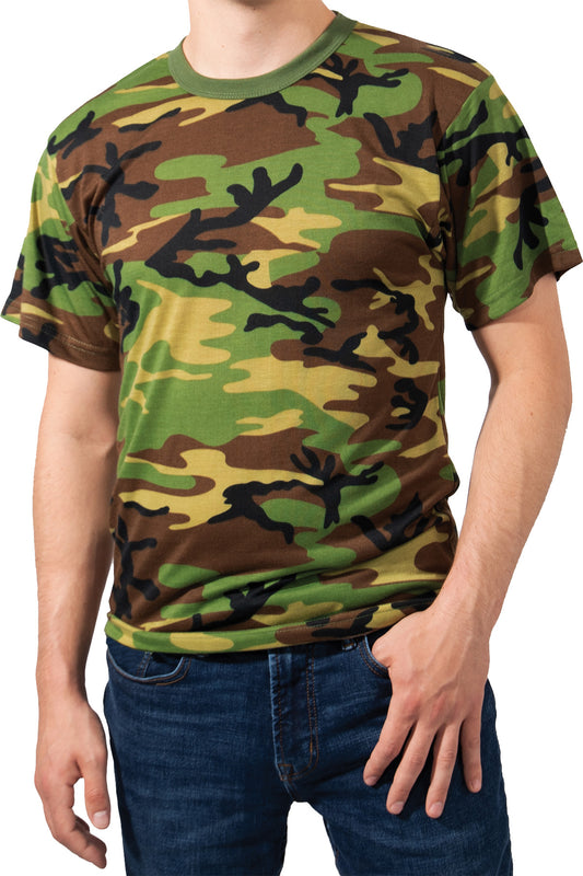 Woodland Camo - Tactical Moisture Wicking Short Sleeve T-Shirt, 100% Polyester