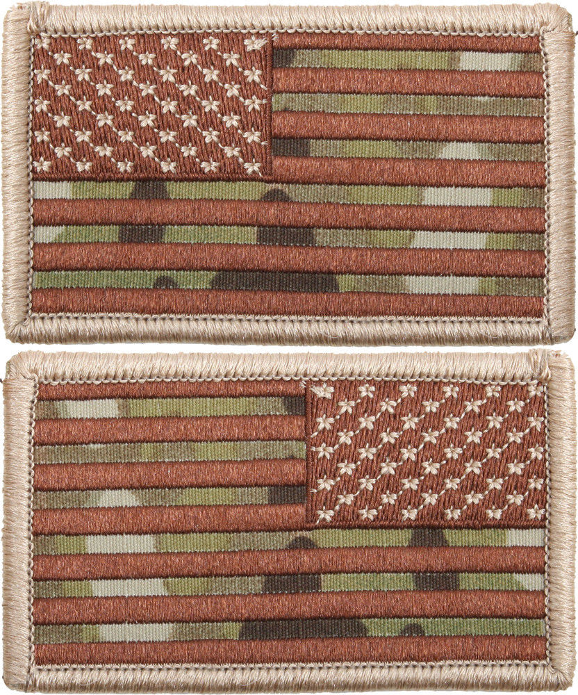 Multi Cam USA Flag Military Hook & Loop American Flag Patch SET