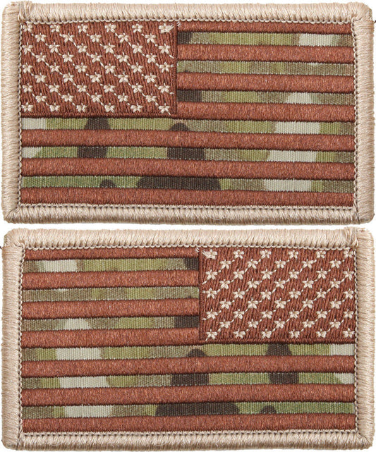 Multi Cam USA Flag Military Hook & Loop American Flag Patch SET - 2 PATCHES!
