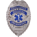 Silver Deluxe EMT Badge with Star of Life Emblem Pin Back