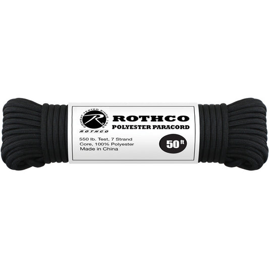 Black - Polyester 550 LB Tested 100 Feet Paracord Rope