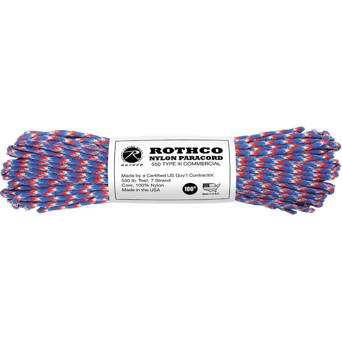 Patriotic Camouflage - Military Grade 550 LB Tested Type III Paracord Rope  100' - Nylon USA Made - Galaxy Army Navy