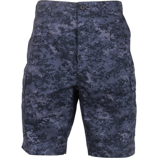 Midnight Blue Digital Camouflage - Tactical Cargo BDU Shorts - Polyester Cotton Twill - Button Fly