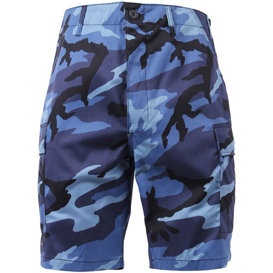 Sky Blue Camouflage - Tactical Cargo BDU Shorts - Polyester Cotton Twill - Button Fly