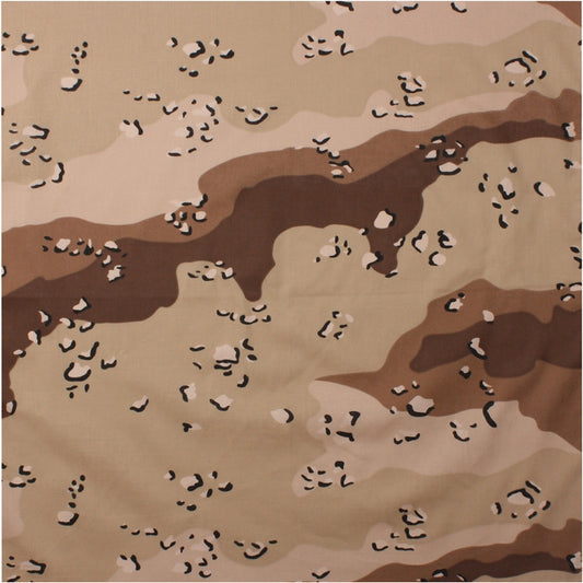 Desert Camouflage Six-Color - Tactical Bandana, 100% Cotton, 22" x 22"