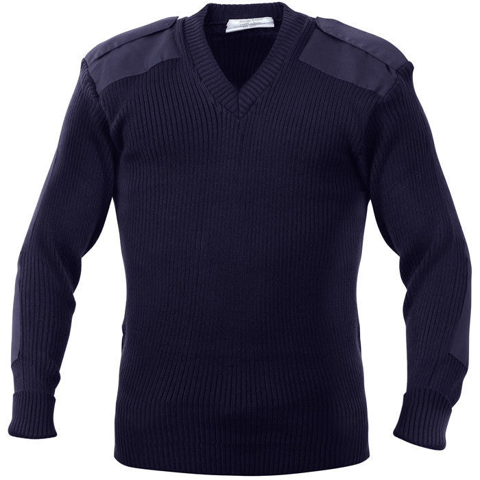 Navy - Military GI Style V-Neck Commando Sweater - Acrylic