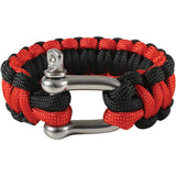 Red   Black - D Shackle Closure Cobra Weave Paracord Bracelet