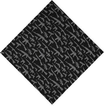 Black - Guns & Rifles Pattern Bandana, 100% Cotton, 22" x 22"