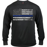 Black - Thin Blue Line Support The Police Distressed Long Sleeve T-Shirt