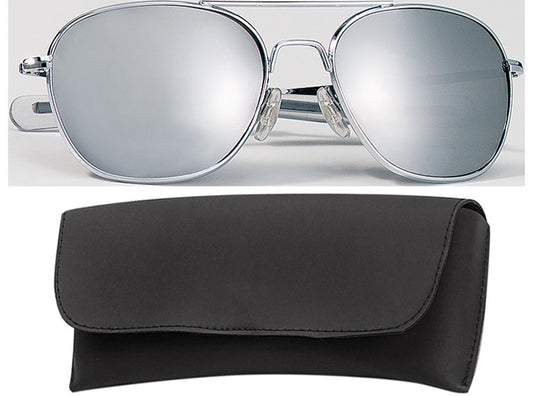 Chrome - Military 52mm Air Force Pilots Aviator Sunglasses with Case - Mirror Lenses