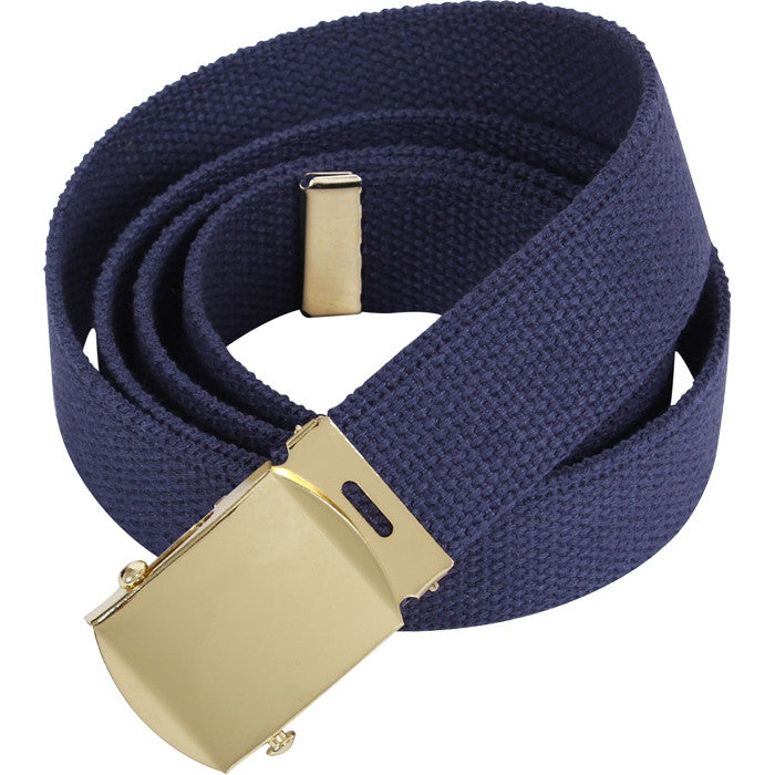 Navy Blue - Military Web Belt with Gold Brass Buckle
