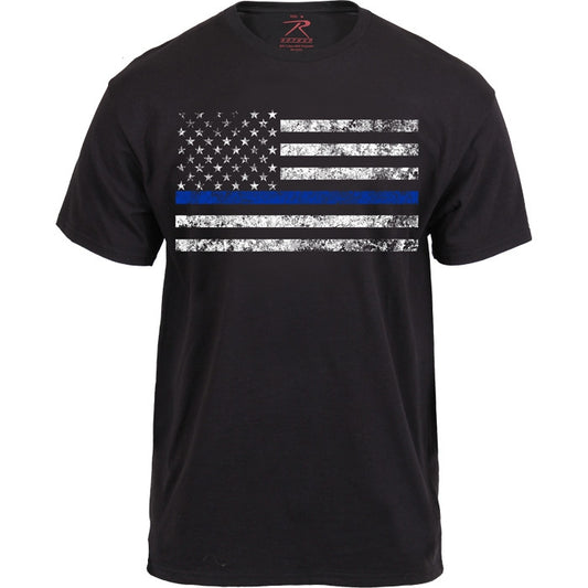 Black – Thin Blue Line USA American Flag Law Enforcement T-Shirt | Support Police Short Sleeve Tee
