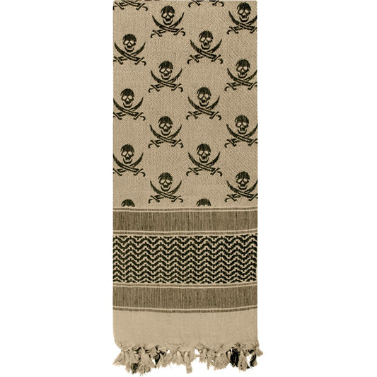 Tan - Skulls & Bones Tactical Shemagh HW Cotton Desert Scarf