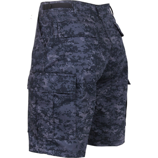 Midnight Blue Digital Camouflage - Tactical Cargo BDU Shorts - Polyester Cotton Twill - Button Fly