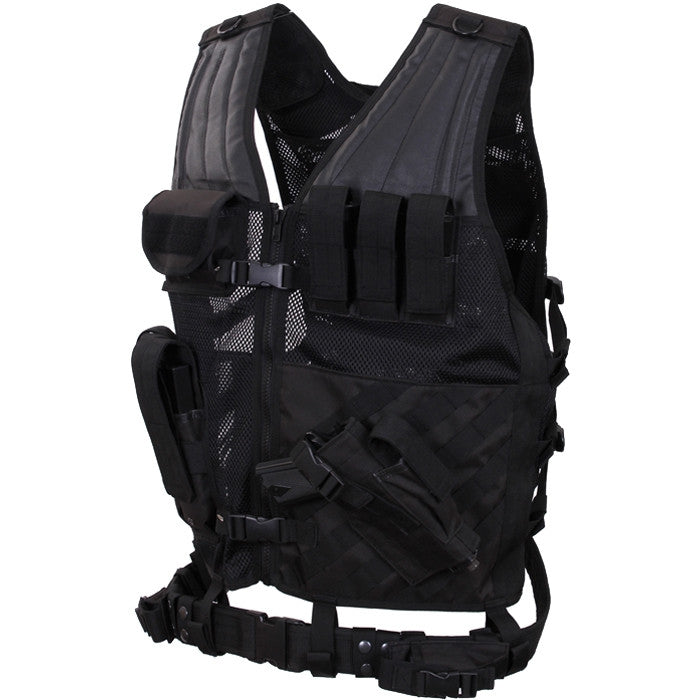 Black - Oversized MOLLE Compatible Cross Draw Tactical Vest