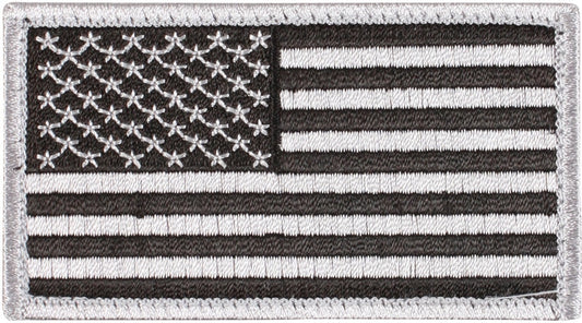 Silver & Black - US Flag Patch with Hook and Loop Closure