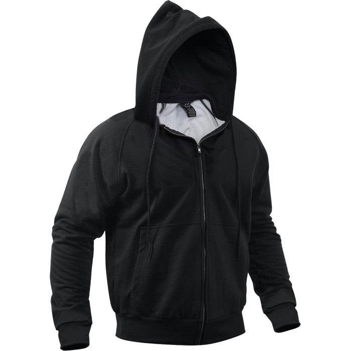 Black - Thermal-Lined Full Zip Hooded Sweatshirt Heayweight Hoodie