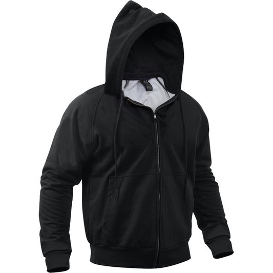 Black - Thermal-Lined Full Zip Hooded Sweatshirt Heayweight Hoodie