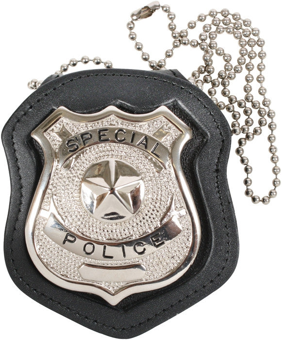 Black - Leather Police Badge Holder with Clip - Galaxy Army Navy