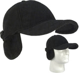 Black - Polar Fleece Adjustable Baseball Cap with Earflaps
