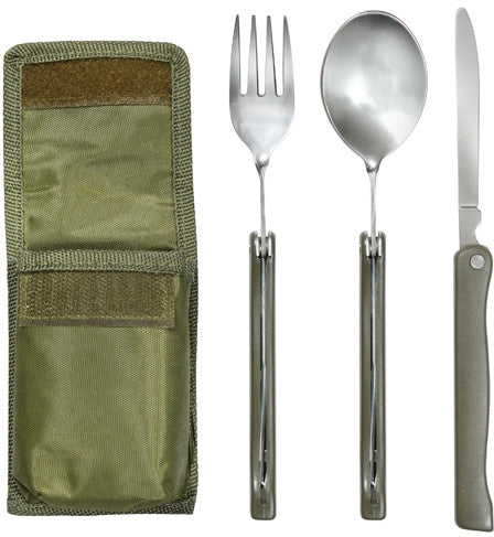 Military GI Style 3 In 1 Chow Kit with Fork Spoon Knife & Pouch