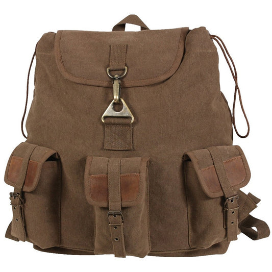 Brown - Teardrop Wayfarer Travel Backpack with Leather Accents