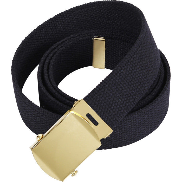 Black - Military Web Belt with Gold Brass Buckle
