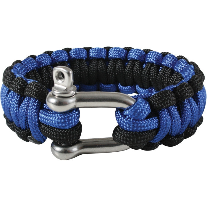 Royal Blue   Black - D Shackle Closure Cobra Weave Paracord Bracelet