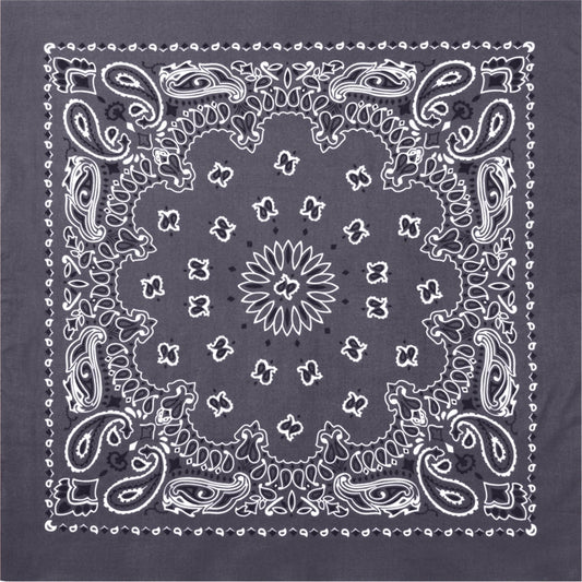 Grey - Jumbo Trainmen Paisley Bandana, 100% Cotton, 27" x 27"