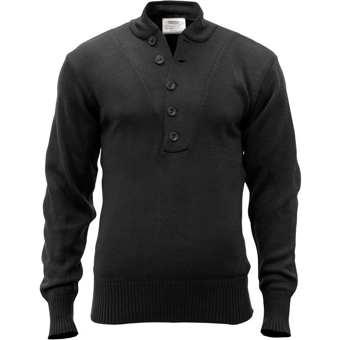 Black - 5-Button Military Sweater - Acrylic