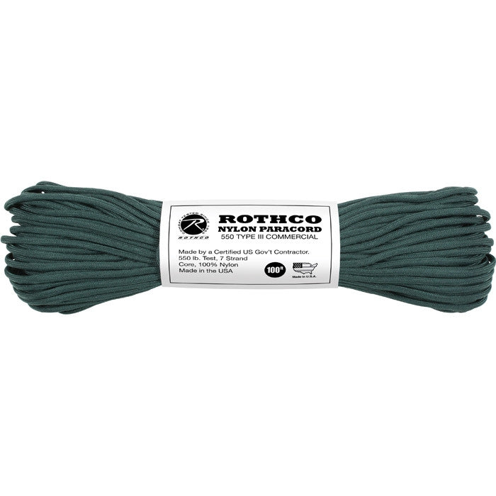 Hunter Green - Military Grade 550 LB Tested Type III Paracord Rope 100' - Nylon USA Made