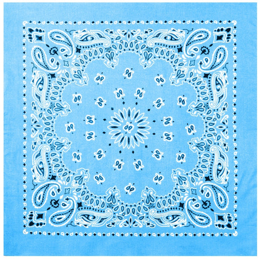 Light Blue - Jumbo Trainmen Paisley Bandana, 100% Cotton, 27" x 27"