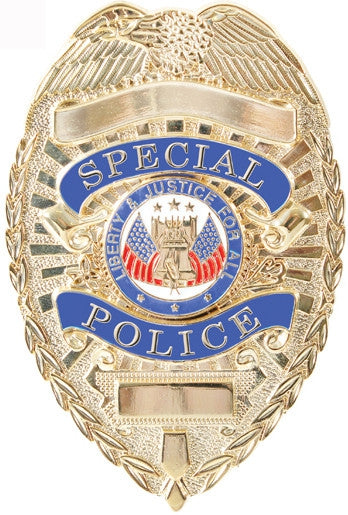 Gold Deluxe Special Police Officer Shield Badge - Public Safety Guard Pin-On Badge