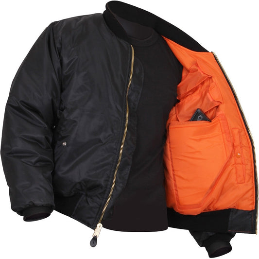 Black - Air Force MA-1 Bomber Flight Jacket with CCW Concealed Carry Gun Pockets